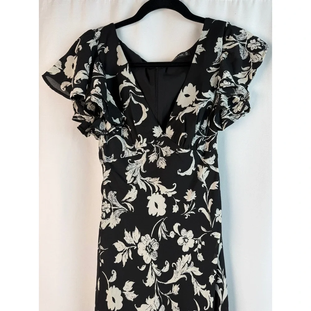 Abercrombie & Fitch Floral Maxi Dress Flutter Sleeve Black XS‎ NWT